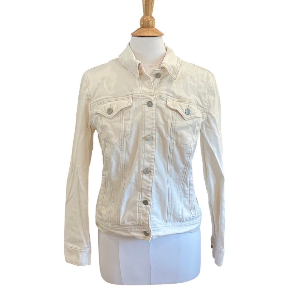 Style & Co. White Denim Trucker Jacket, Cotton, Casual, Western, Size M
